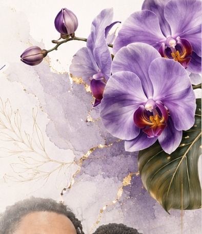 Purple orchids and tropical leaves